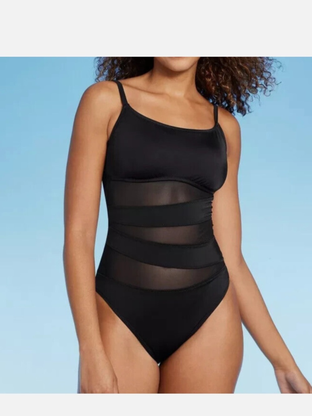BNWT Shade & Shore Black Mesh Sheer One Piece Swimsuit Medium